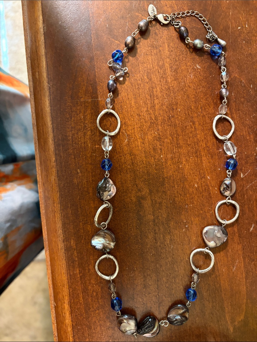 Lia Sophia Blue and Brown Glass Bead Link Necklace
